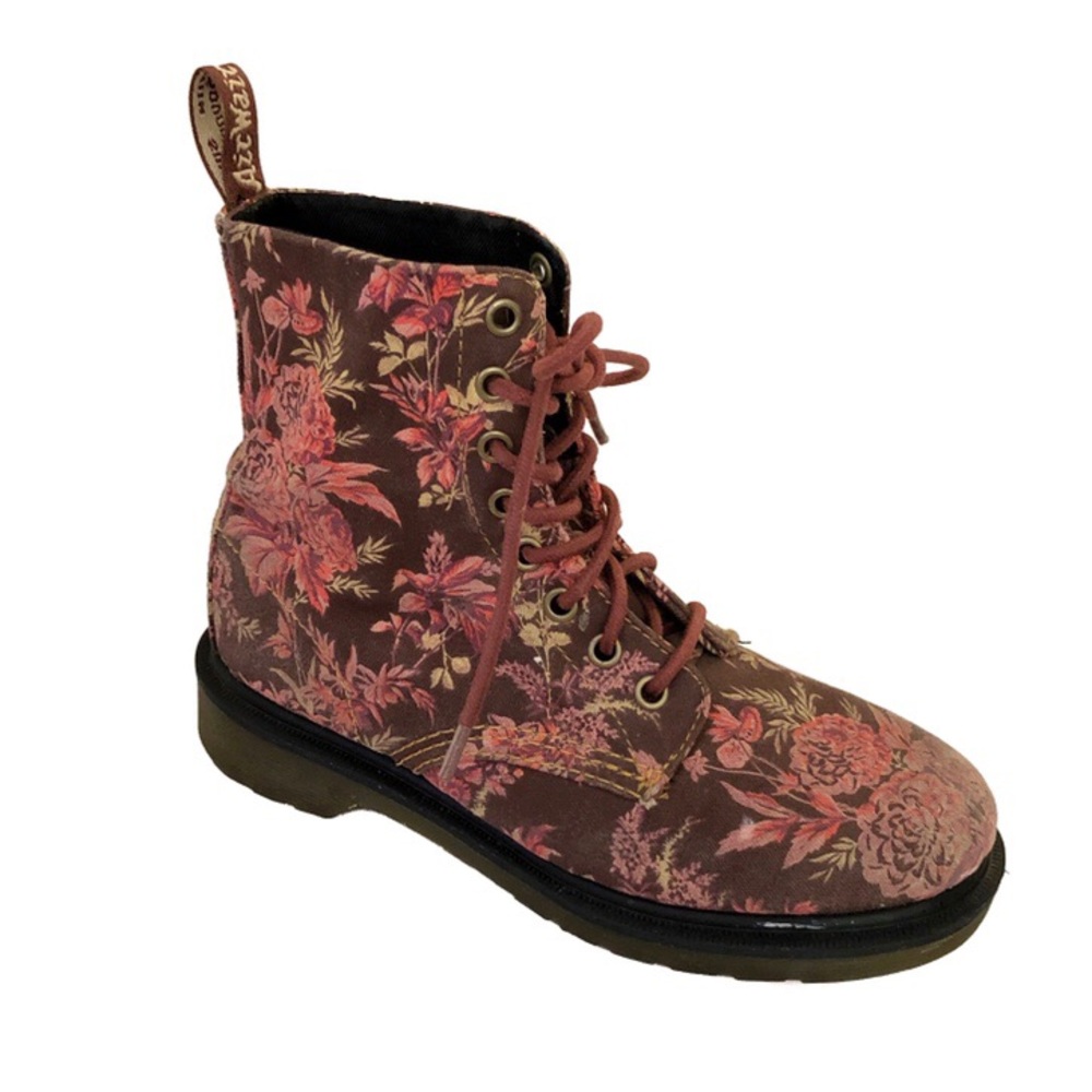 Rare Dr. Martens Maroon/Brown Floral Boots